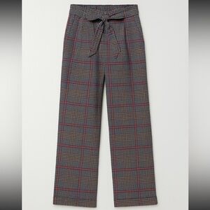 Altar’d State Plaid Paperbag Waist Pants | Tie Belt | Navy Red Tan Check Size S